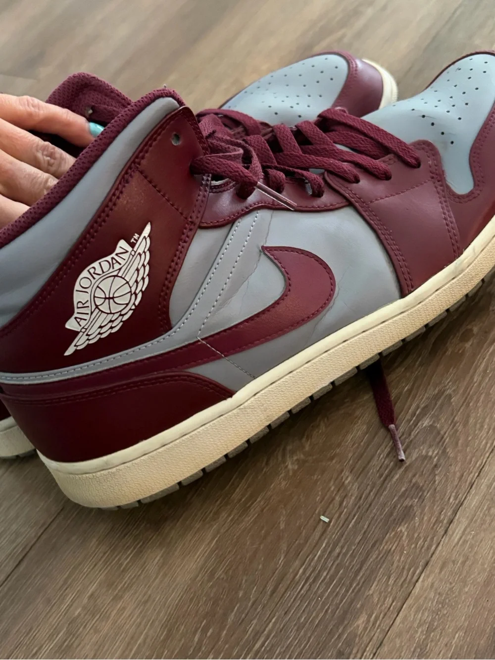 Jordan 1s Men's High-Top Sneakers in Burgundy and Light Gray size 14